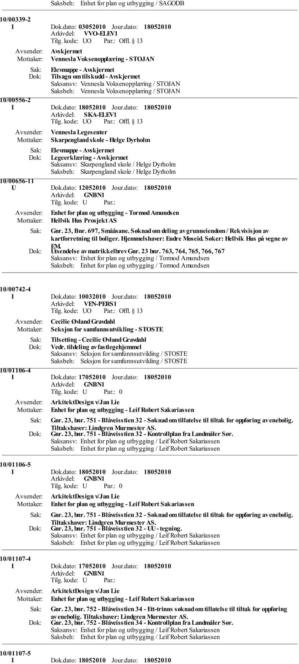 Søknad om deling av grunneiendom / Rekvisisjon av kartforretning til boliger. Hjemmelshaver: Endre Moseid. Søker: Hellvik Hus på vegne av EM. Utsendelse av matrikkelbrev Gnr. 23 bnr.