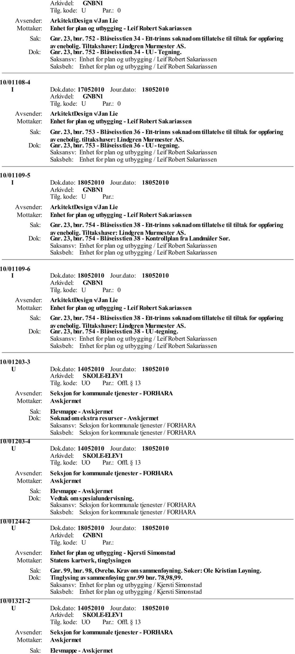 dato: 0 ArkitektDesign v/jan Lie Enhet for plan og utbygging - Leif Robert Sakariassen Gnr. 23, bnr. 753 - Blåveisstien 36 - Ett-trinns søknad om tillatelse til tiltak for oppføring av enebolig.