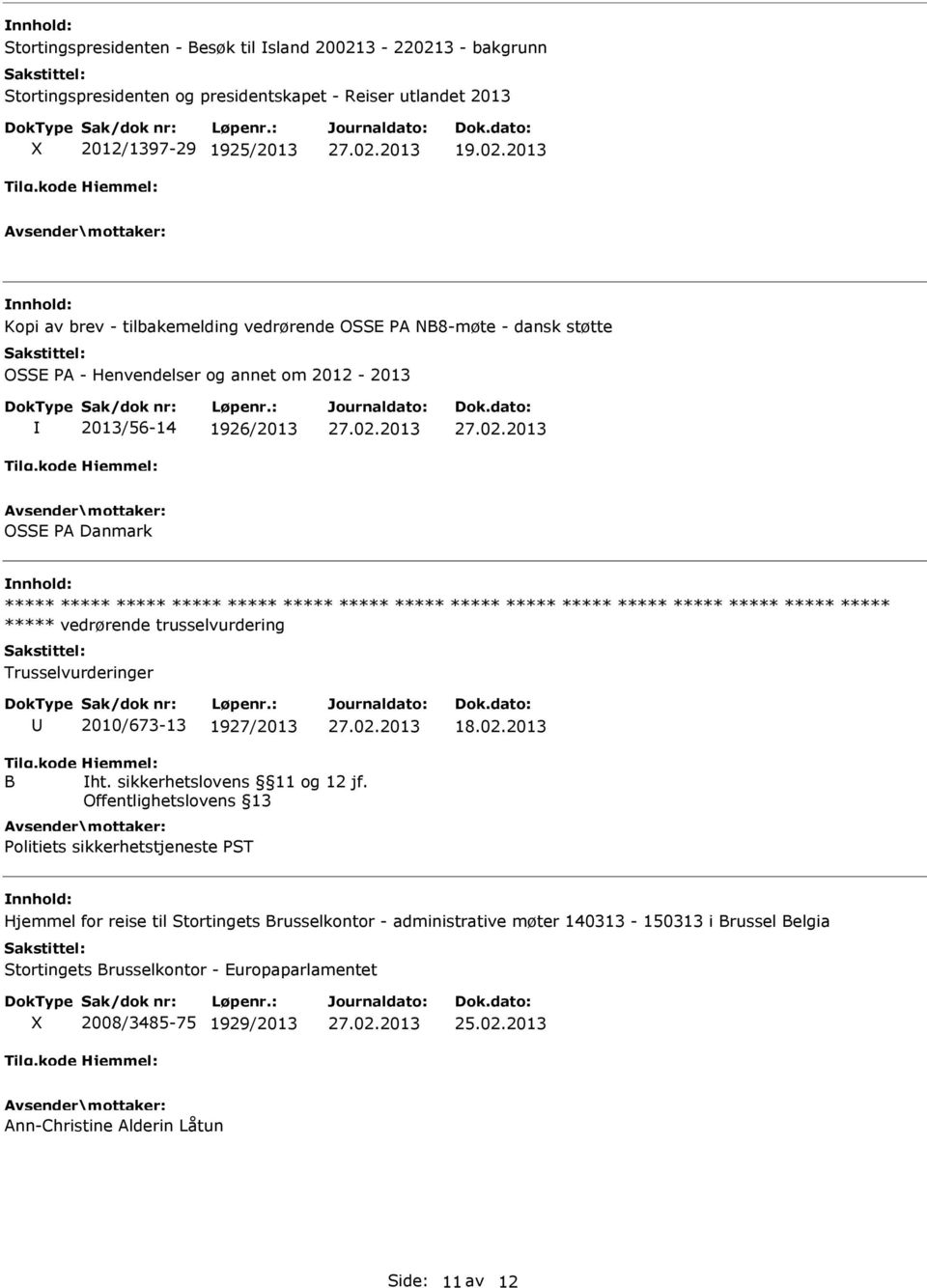 3 - bakgrunn Stortingspresidenten og presidentskapet - Reiser utlandet 2013 2012/1397-29 1925/2013 19.02.