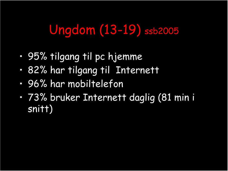 Internett 96% har mobiltelefon 73%