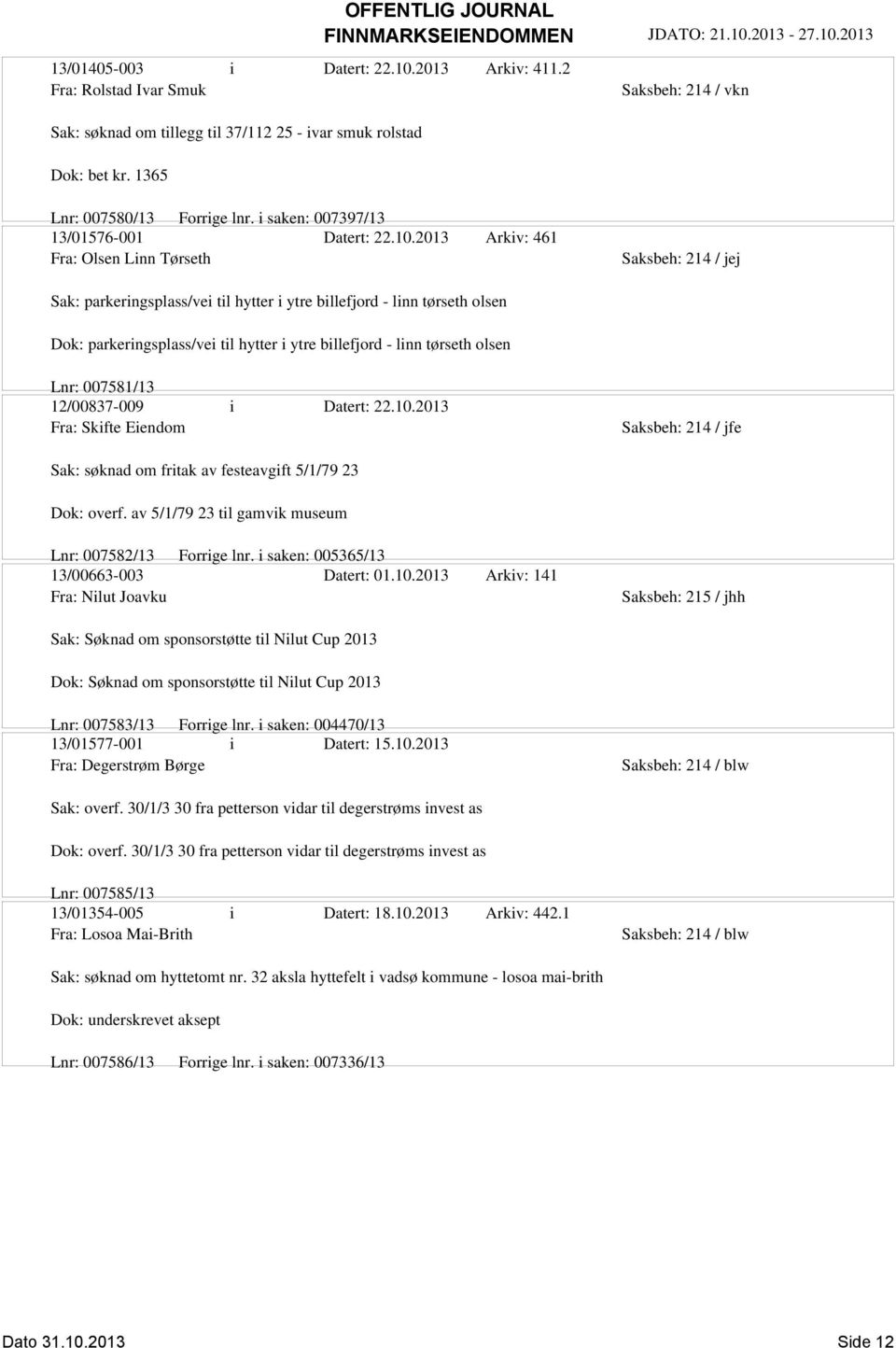 2013 Arkiv: 461 Fra: Olsen Linn Tørseth Sak: parkeringsplass/vei til hytter i ytre billefjord - linn tørseth olsen Dok: parkeringsplass/vei til hytter i ytre billefjord - linn tørseth olsen Lnr: