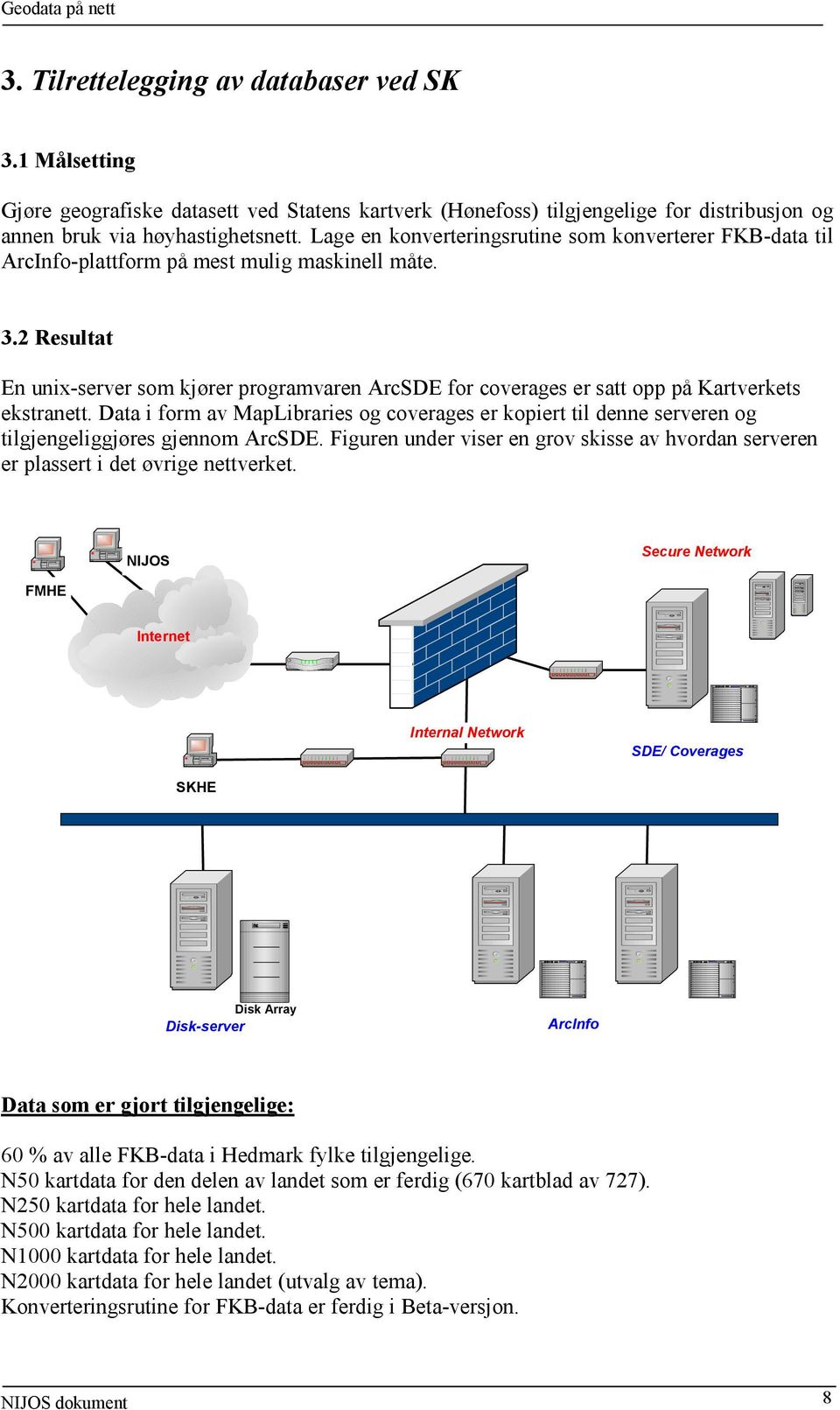 2 Resultat En unix-server som kjører programvaren ArcSDE for coverages er satt opp på Kartverkets ekstranett.