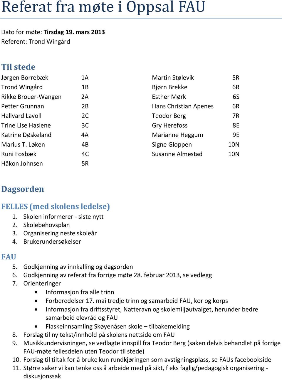 Løken Runi Fosbæk Håkon Johnsen 1A 1B 2A 2B 2C 3C 4A 4B 4C 5R Martin Stølevik Bjørn Brekke Esther Mørk Hans Christian Apenes Teodor Berg Gry Herefoss Marianne Heggum Signe Gloppen Susanne Almestad 5R