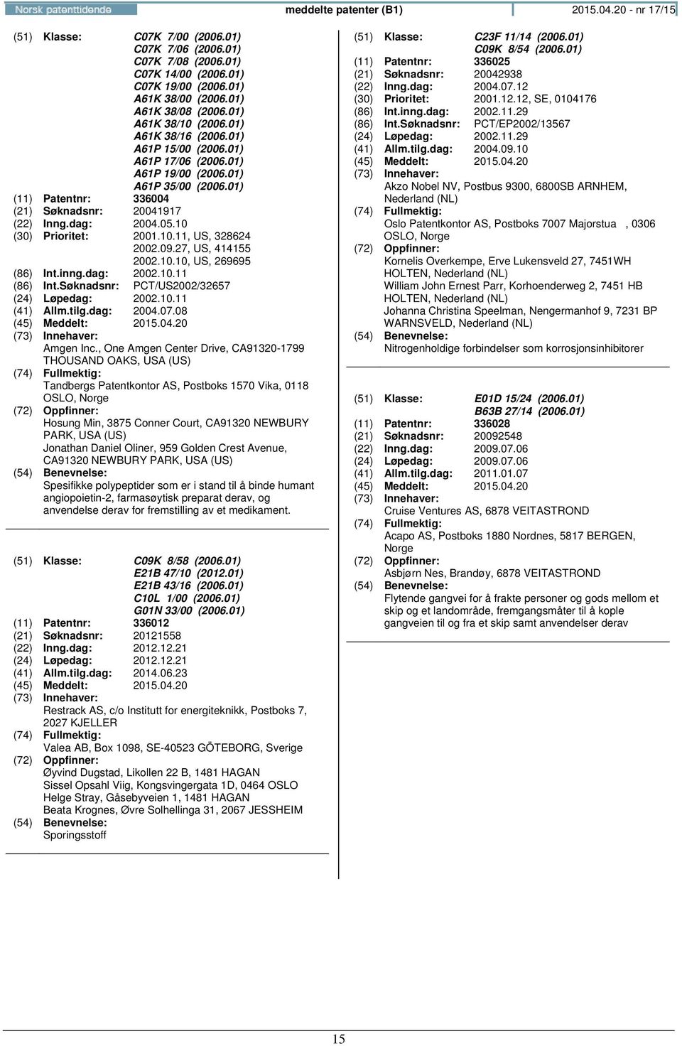 10 (30) Prioritet: 2001.10.11, US, 328624 2002.09.27, US, 414155 2002.10.10, US, 269695 (86) Int.inng.dag: 2002.10.11 (86) Int.Søknadsnr: PCT/US2002/32657 (24) Løpedag: 2002.10.11 (41) Allm.tilg.