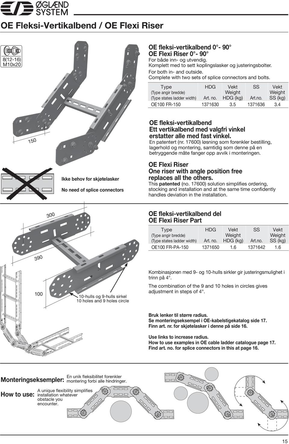 5 1371636 3.4 1 OE fleksi-vertikalbend Ett vertikalbend med valgfri vinkel erstatter alle med fast vinkel. En patentert (nr.