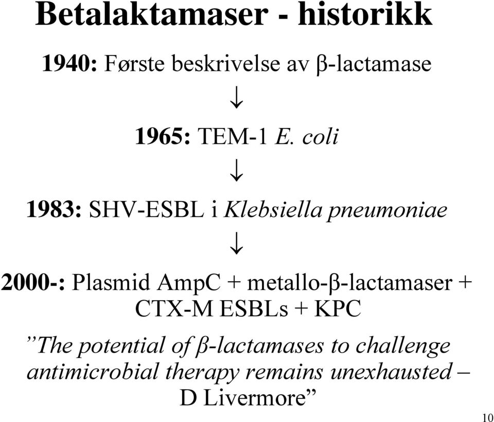 coli 1983: SHV-ESBL i Klebsiella pneumoniae 2000-: Plasmid AmpC +