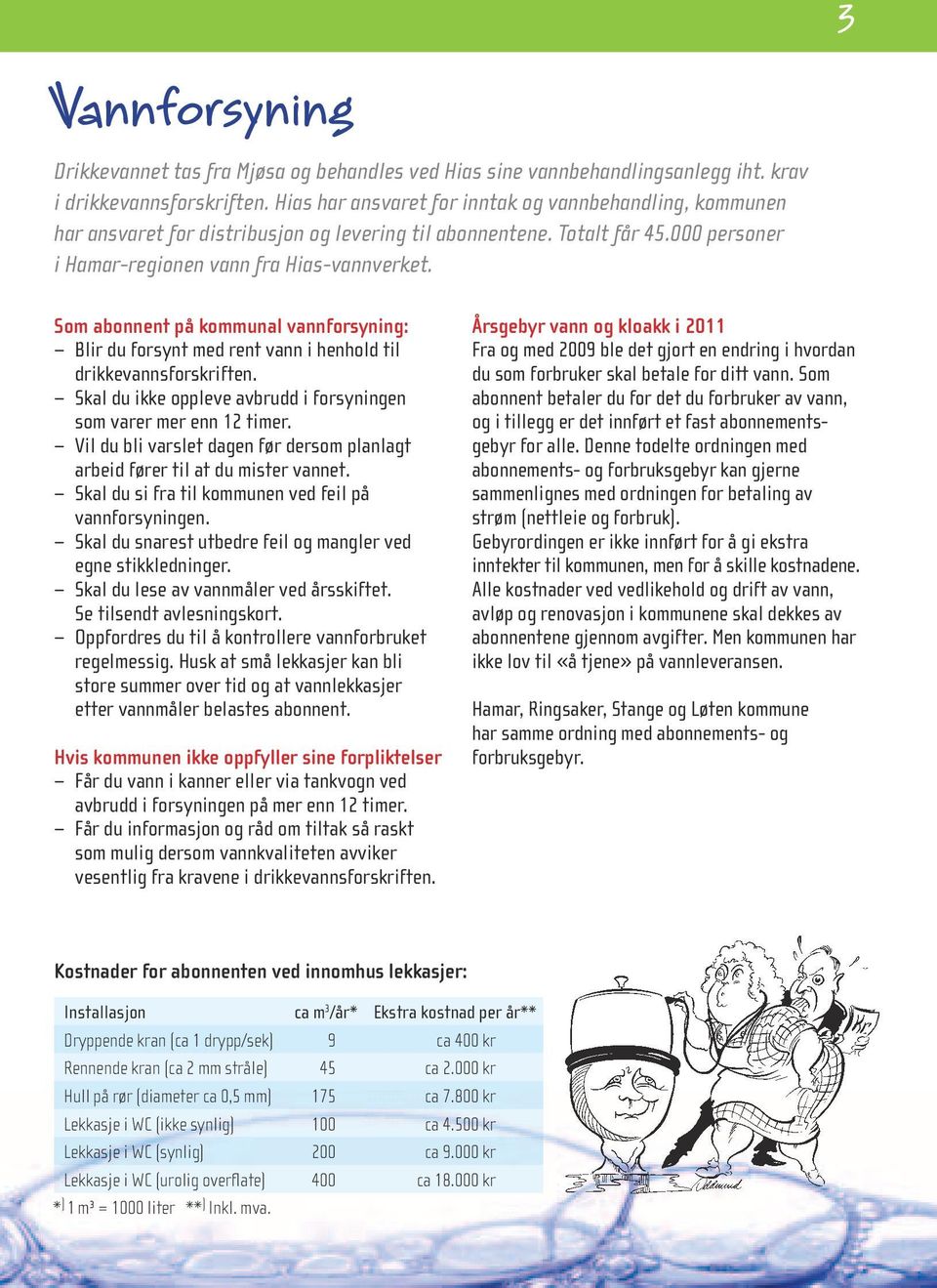 Som abonnent på kommunal vannforsyning: Blir du forsynt med rent vann i henhold til drikkevannsforskriften. Skal du ikke oppleve avbrudd i forsyningen som varer mer enn 12 timer.