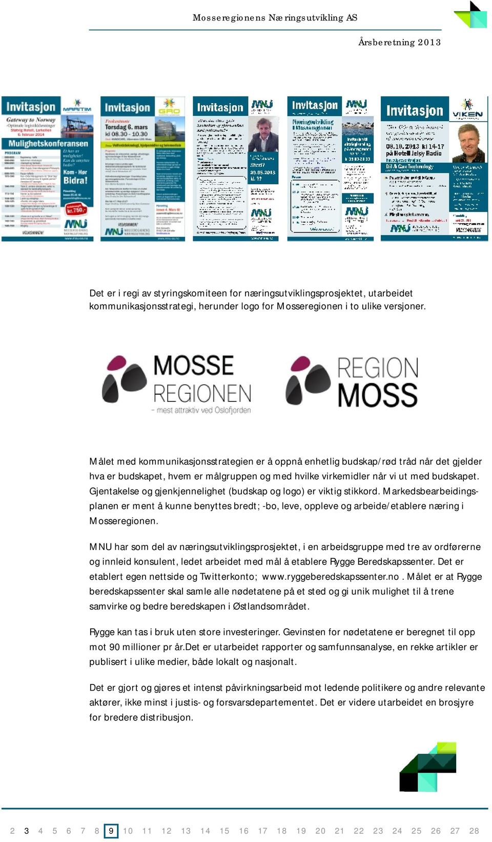 Gjentakelse og gjenkjennelighet (budskap og logo) er viktig stikkord. Markedsbearbeidingsplanen er ment å kunne benyttes bredt; -bo, leve, oppleve og arbeide/etablere næring i Mosseregionen.