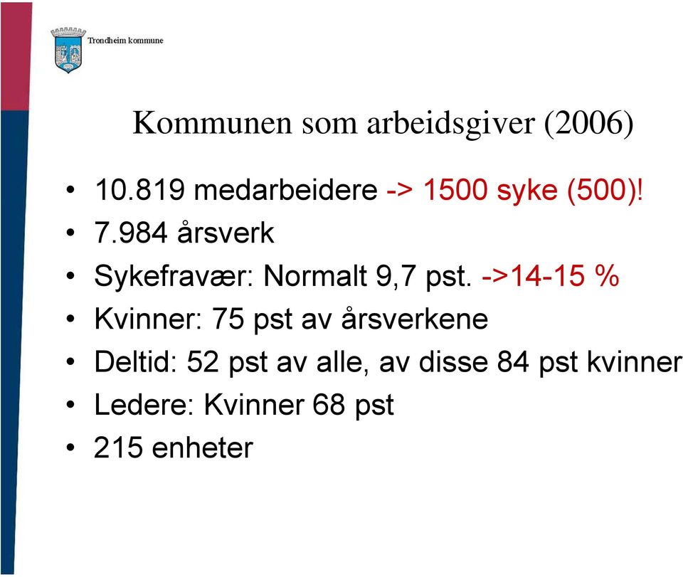 984 årsverk Sykefravær: Normalt 9,7 pst.