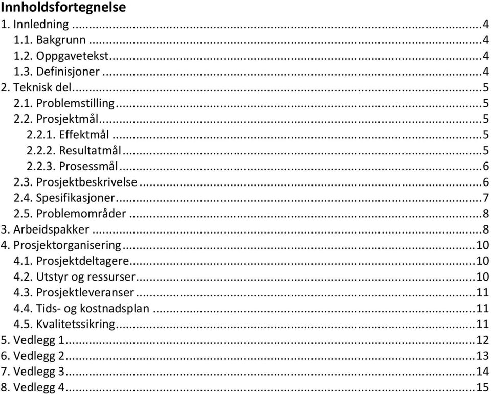 ..8 3. Arbeidspakker...8 4. Prosjektorganisering...10 4.1. Prosjektdeltagere...10 4.2. Utstyr og ressurser...10 4.3. Prosjektleveranser...11 4.