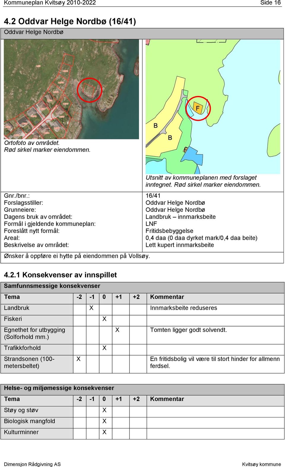 Utsnitt av kommuneplanen med forslaget inntegnet. Rød sirkel marker eiendommen.