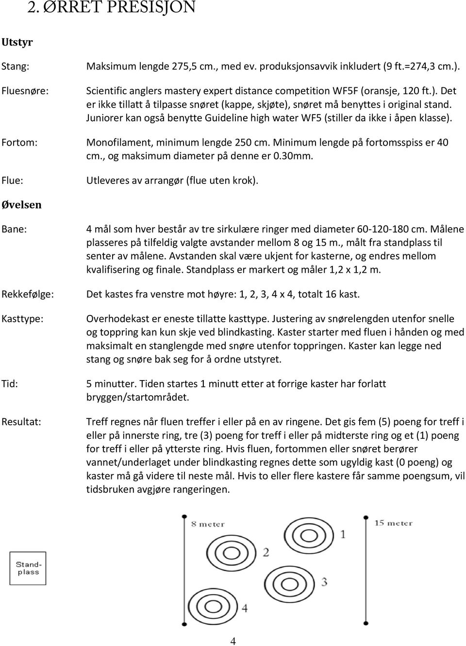 Juniorer kan også benytte Guideline high water WF5 (stiller da ikke i åpen klasse). Fortom: Monofilament, minimum lengde 250 cm. Minimum lengde på fortomsspiss er 40 cm.