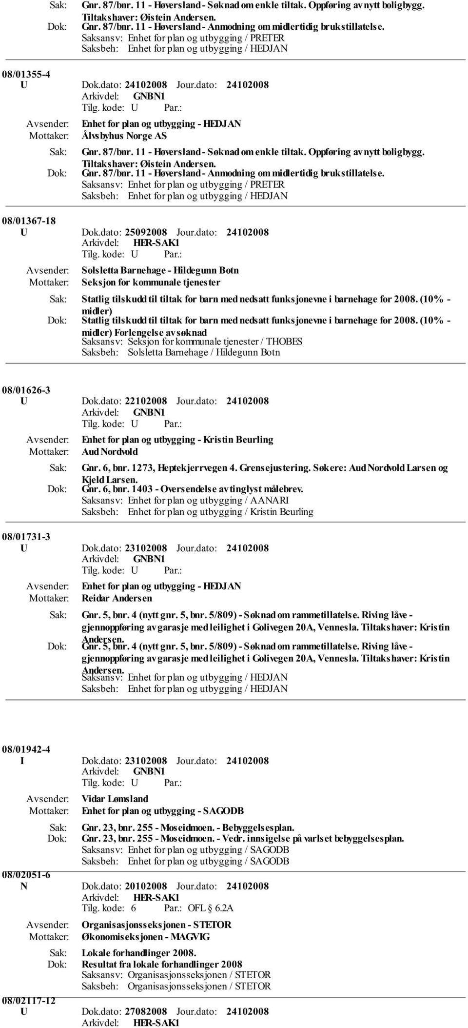 dato: Enhet for plan og utbygging - HEDJAN Ålvsbyhus Norge AS  Saksansv: Enhet for plan og utbygging / PRETER 08/01367-18 U Dok.dato: 25092008 Jour.