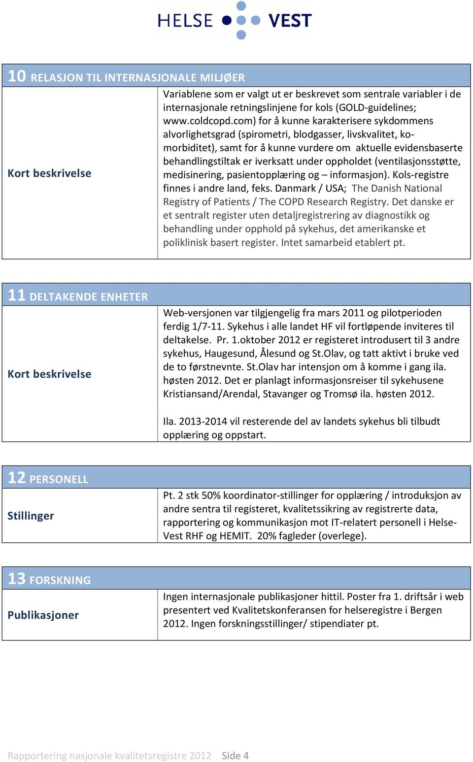 under oppholdet (ventilasjonsstøtte, Kort beskrivelse medisinering, pasientopplæring og informasjon). Kols-registre finnes i andre land, feks.