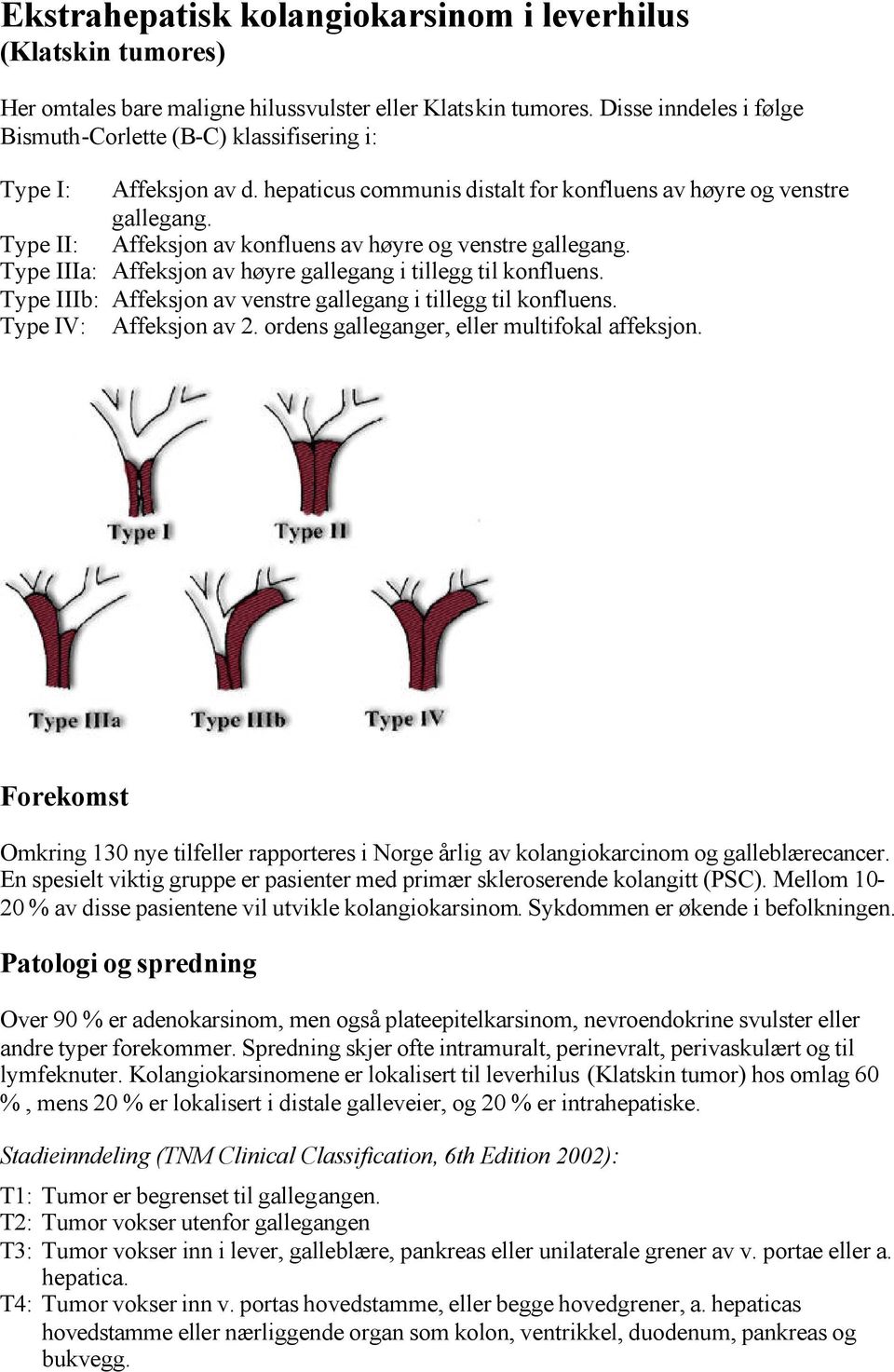 Type II: Affeksjon av konfluens av høyre og venstre gallegang. Type IIIa: Affeksjon av høyre gallegang i tillegg til konfluens. Type IIIb: Affeksjon av venstre gallegang i tillegg til konfluens.