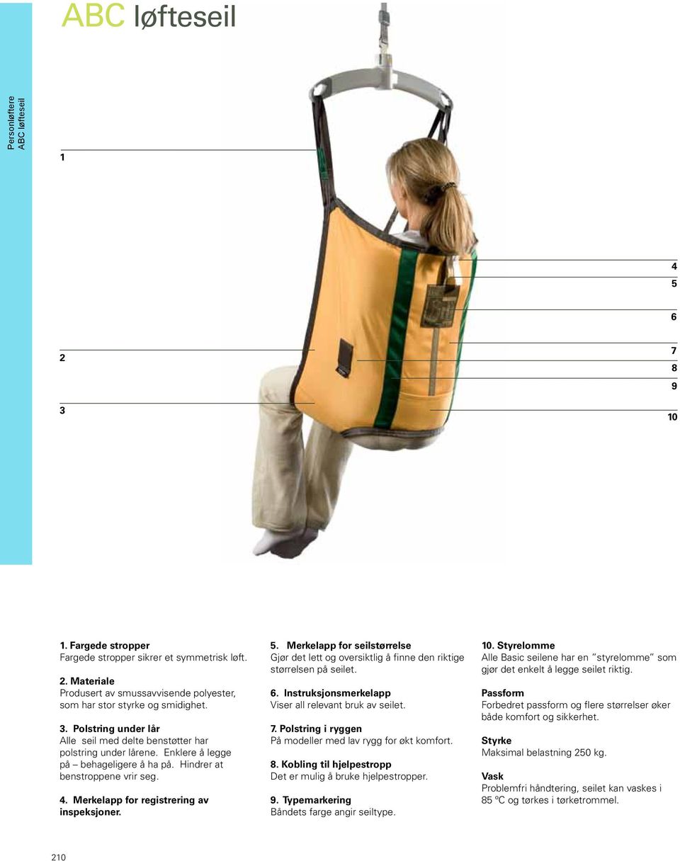 Merkelapp for registrering av inspeksjoner. 5. Merkelapp for seilstørrelse Gjør det lett og oversiktlig å finne den riktige størrelsen på seilet. 6.