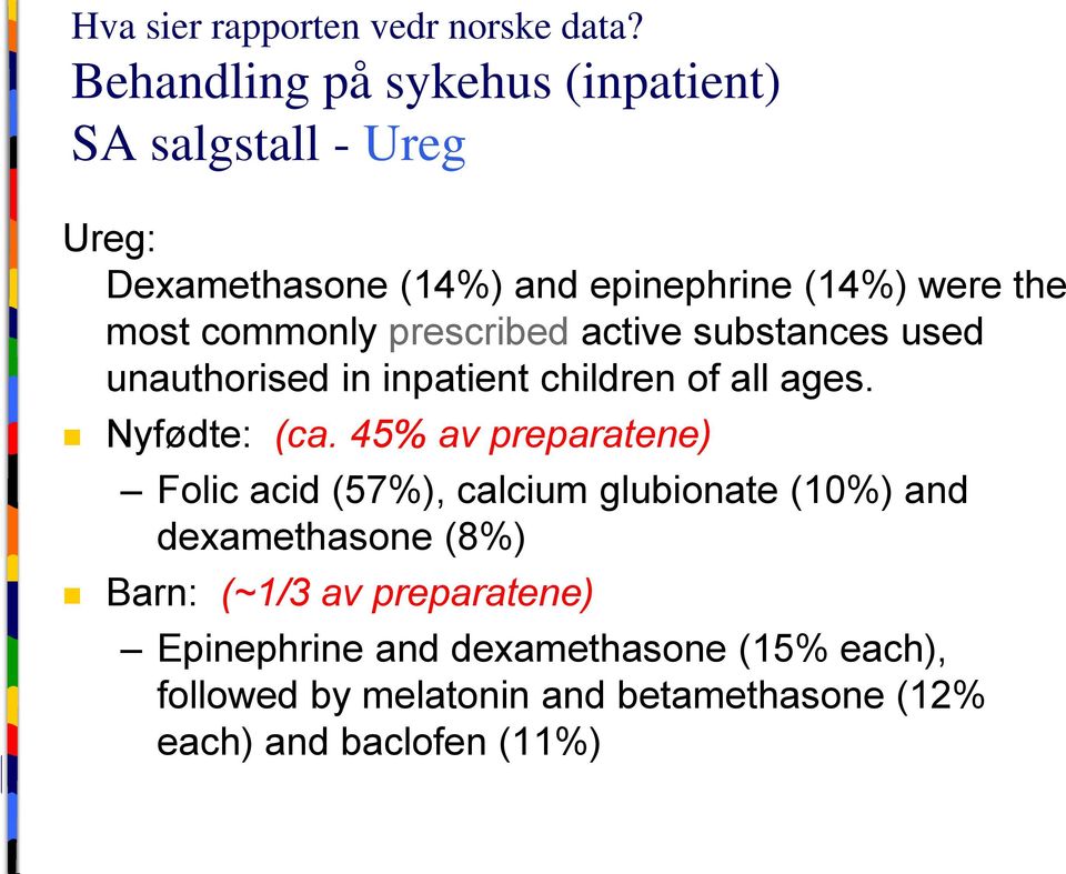 commonly prescribed active substances used unauthorised in inpatient children of all ages. Nyfødte: (ca.
