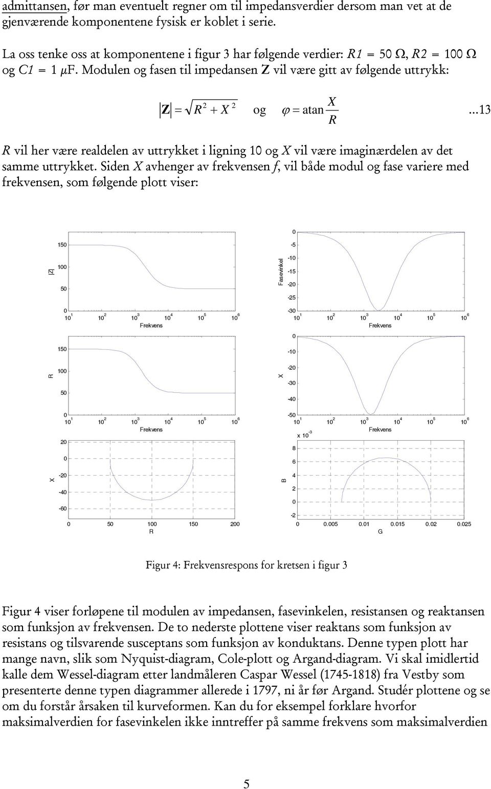 Modulen og fasen til impedansen Z vil være gitt av følgende uttrykk: X Z = + X og ϕ = atan 3 vil her være realdelen av uttrykket i ligning og X vil være imaginærdelen av det samme uttrykket.