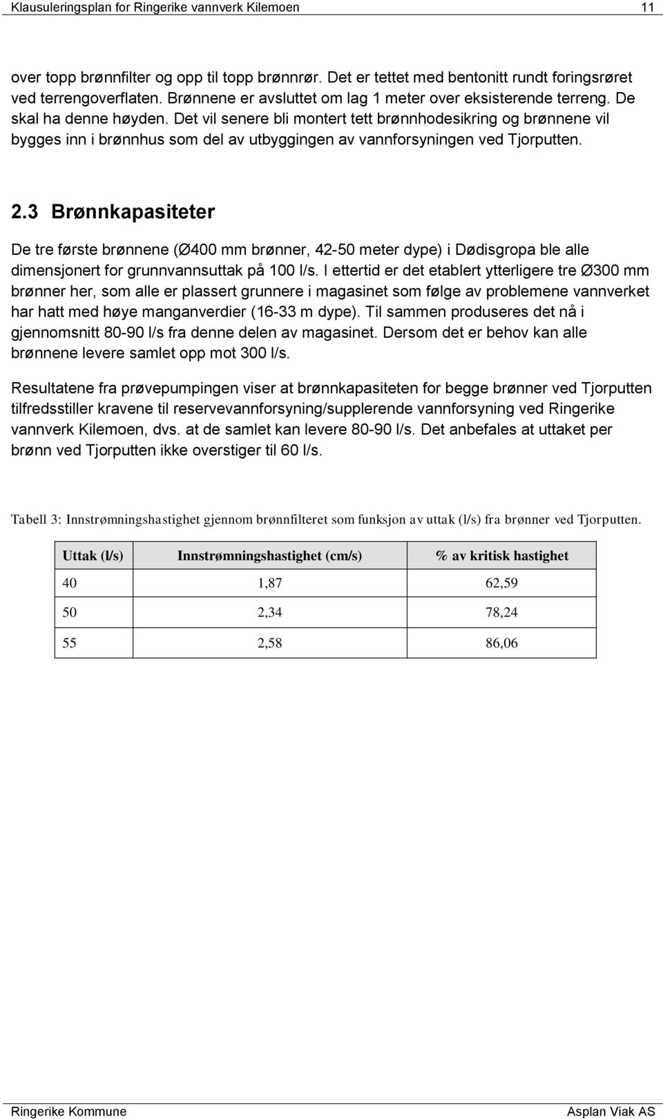 Det vil senere bli montert tett brønnhodesikring og brønnene vil bygges inn i brønnhus som del av utbyggingen av vannforsyningen ved Tjorputten. 2.