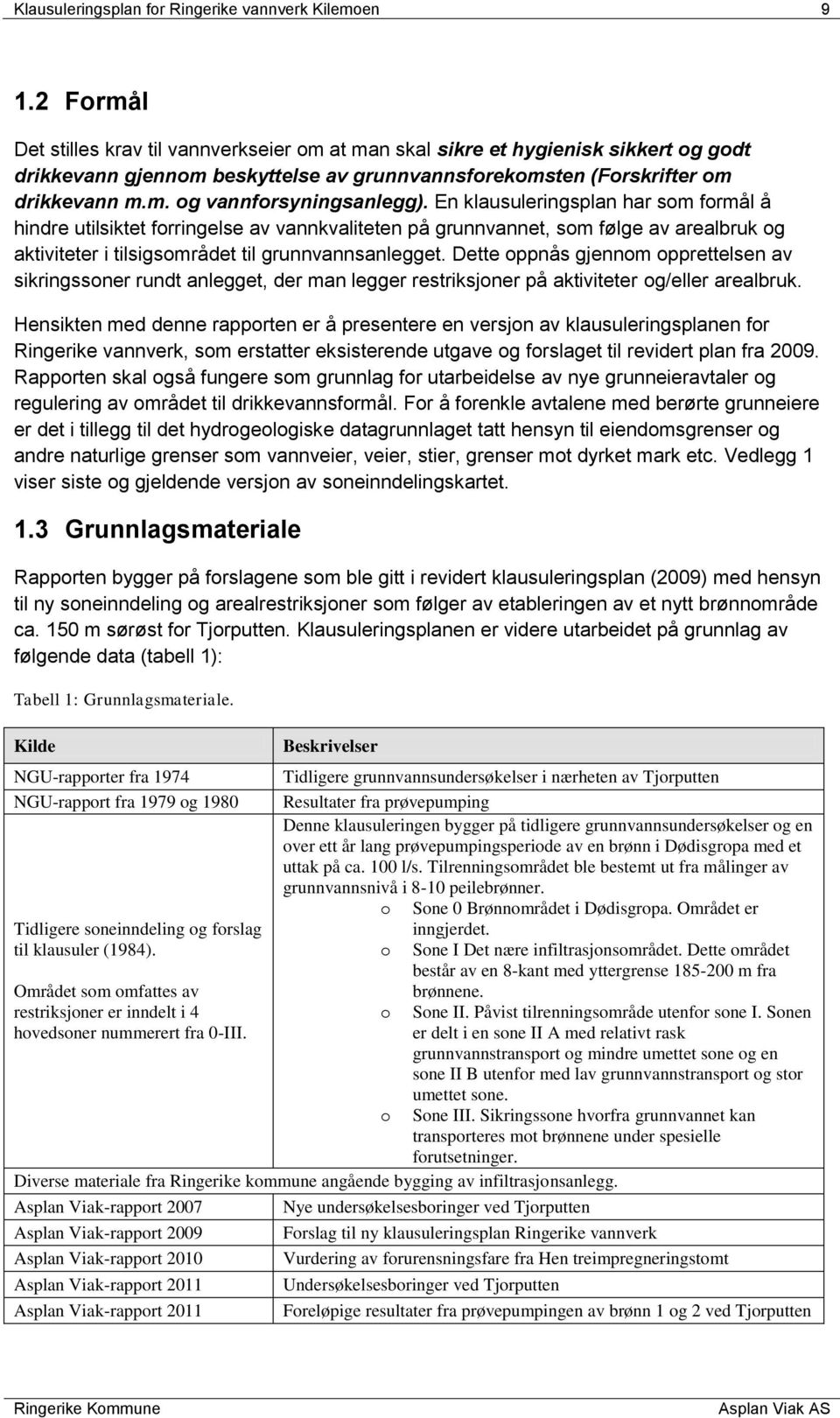 En klausuleringsplan har som formål å hindre utilsiktet forringelse av vannkvaliteten på grunnvannet, som følge av arealbruk og aktiviteter i tilsigsområdet til grunnvannsanlegget.