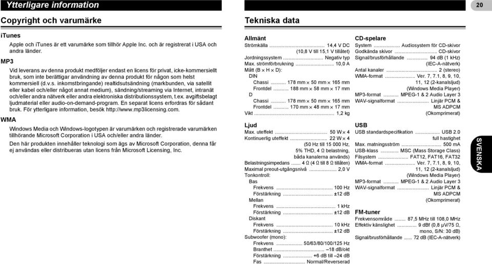 av denna produkt medföljer endast