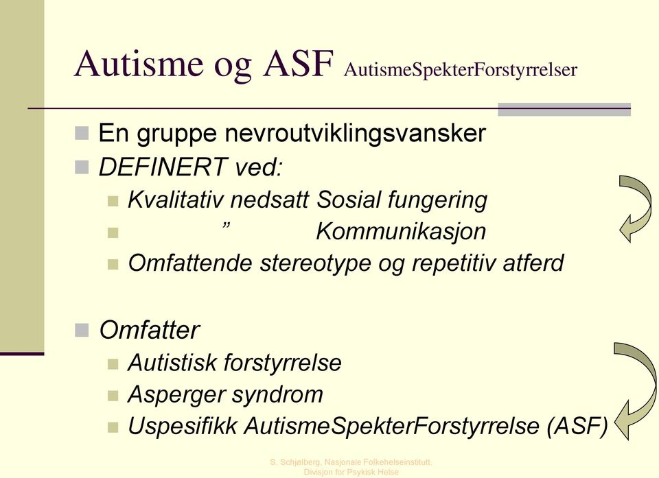 fungering Kommunikasjon Omfattende stereotype og repetitiv atferd