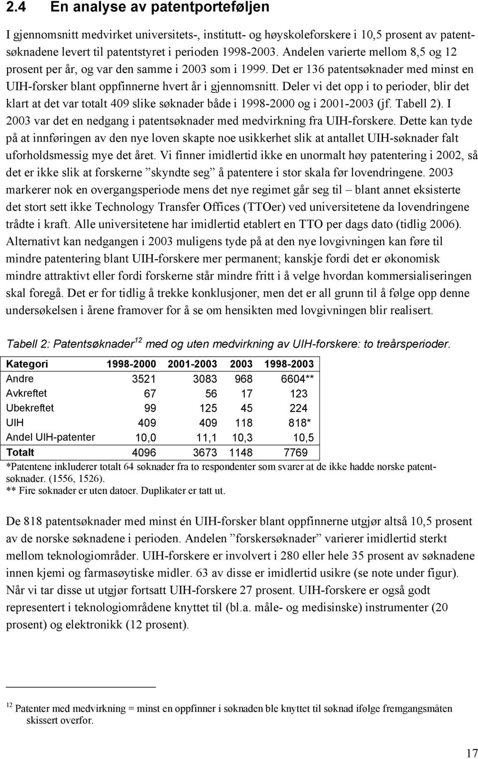 Deler vi det opp i to perioder, blir det klart at det var totalt 409 slike søknader både i 1998-2000 og i 2001-2003 (jf. Tabell 2).