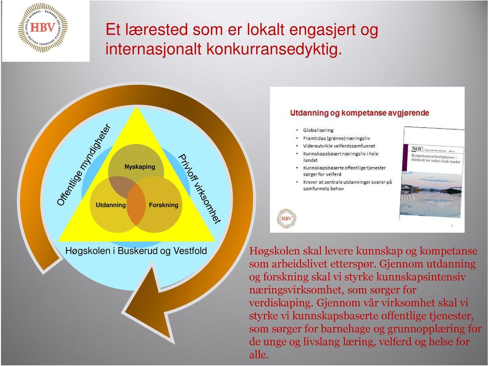 etterspør. Gjennom utdanning og forskning skal vi styrke kunnskapsintensiv næringsvirksomhet, som sørger for verdiskaping.