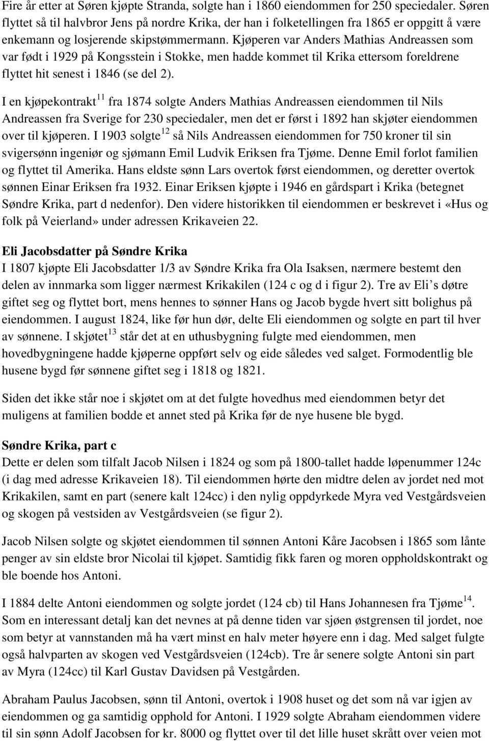 Kjøperen var Anders Mathias Andreassen som var født i 1929 på Kongsstein i Stokke, men hadde kommet til Krika ettersom foreldrene flyttet hit senest i 1846 (se del 2).