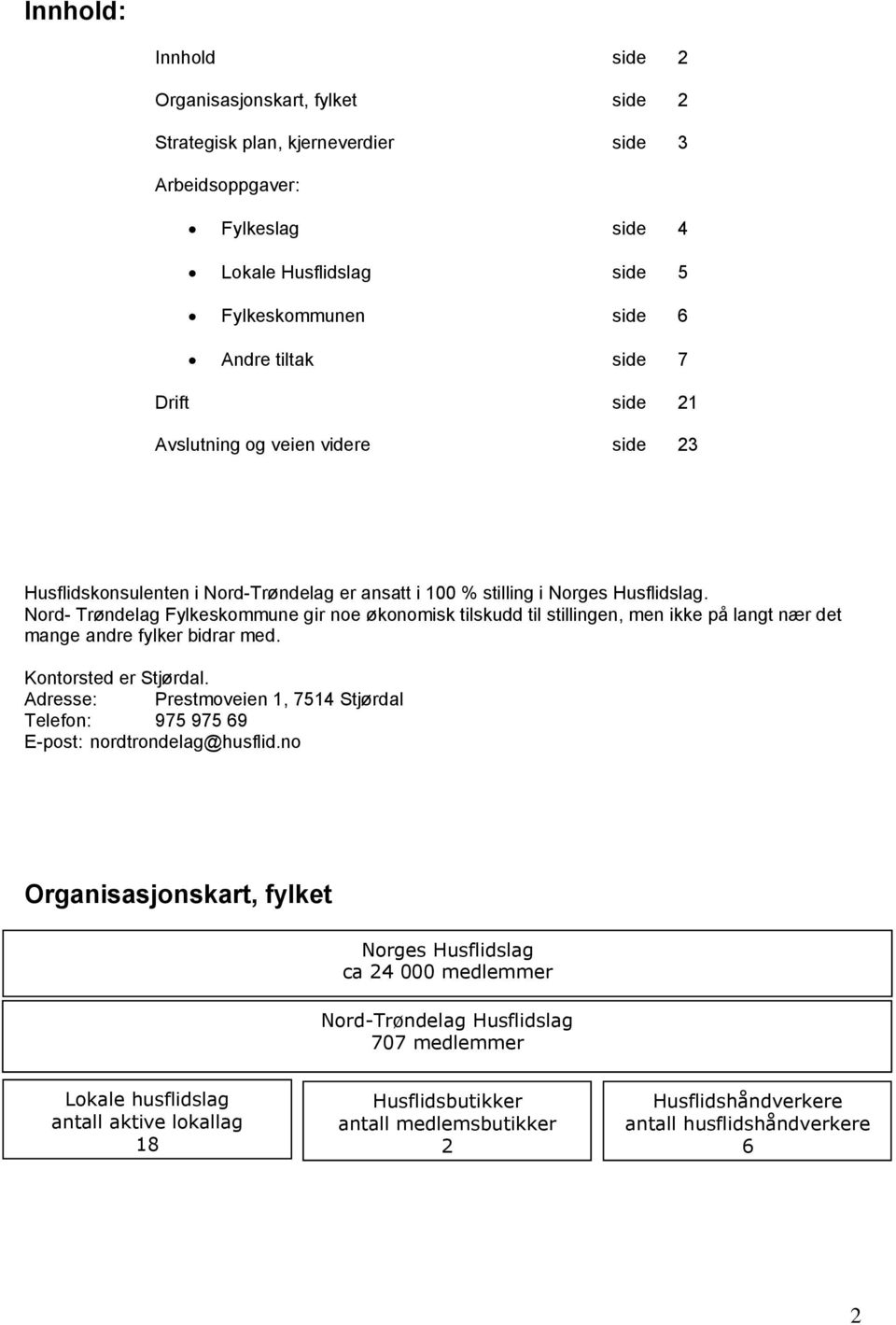 Nord- Trøndelag Fylkeskommune gir noe økonomisk tilskudd til stillingen, men ikke på langt nær det mange andre fylker bidrar med. Kontorsted er Stjørdal.