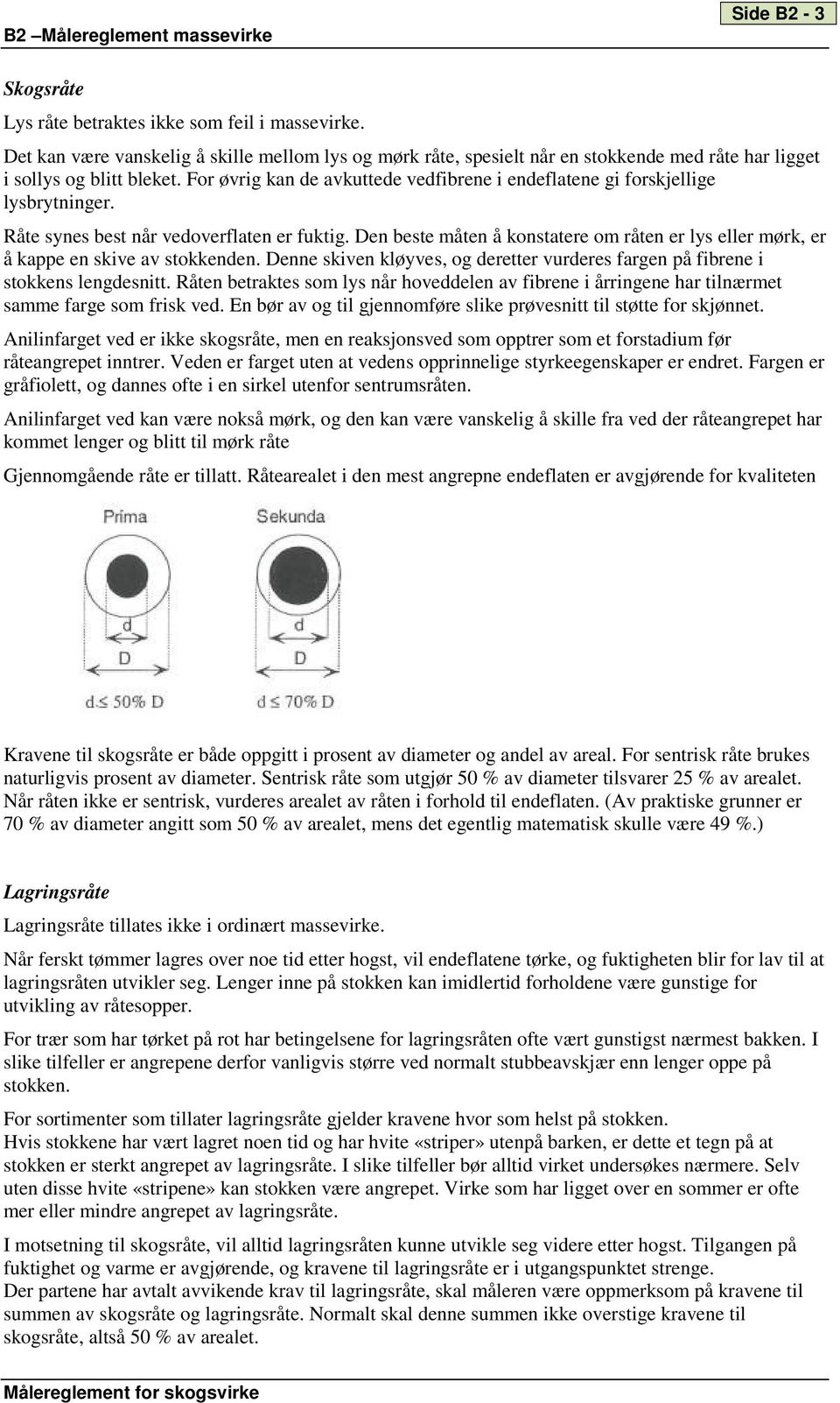 Den beste måten å konstatere om råten er lys eller mørk, er å kappe en skive av stokkenden. Denne skiven kløyves, og deretter vurderes fargen på fibrene i stokkens lengdesnitt.