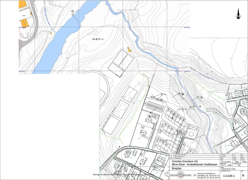 Arnbekktunet Vestfossen Målestokk Orginalformat Borplan www.grunnteknikk.no Tønsberg, tlf.