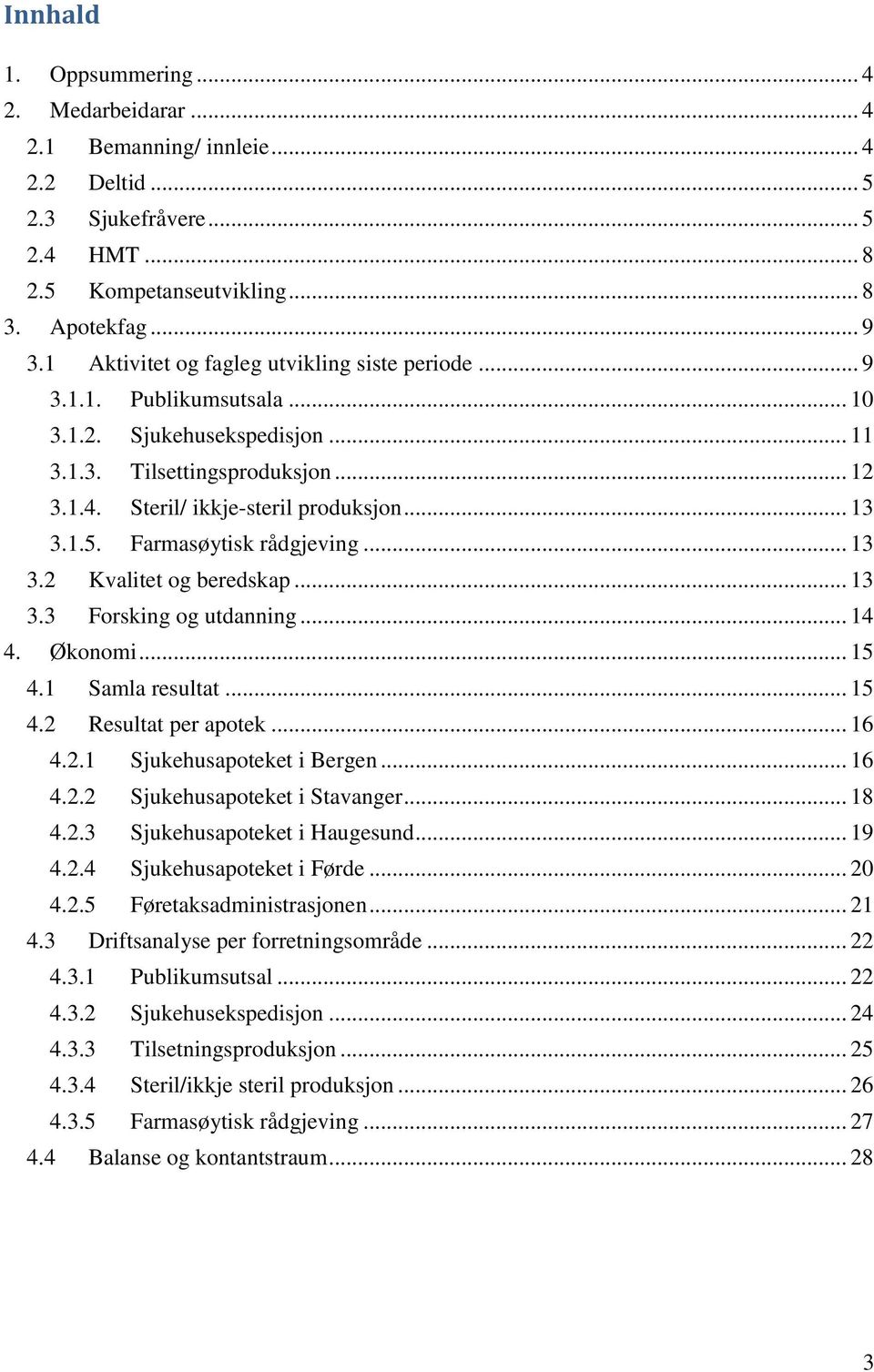 Farmasøytisk rådgjeving... 13 3.2 Kvalitet og beredskap... 13 3.3 Forsking og utdanning... 14 4. Økonomi... 15 4.1 Samla resultat... 15 4.2 Resultat per apotek... 16 4.2.1 Sjukehusapoteket i Bergen.