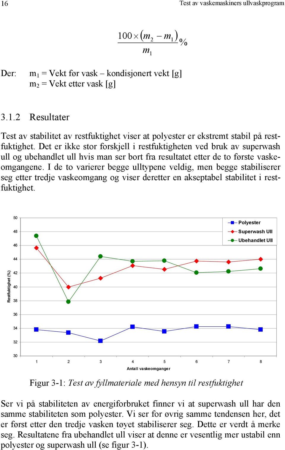 I de to varierer begge ulltypene veldig, men begge stabiliserer seg etter tredje vaskeomgang og viser deretter en akseptabel stabilitet i restfuktighet.