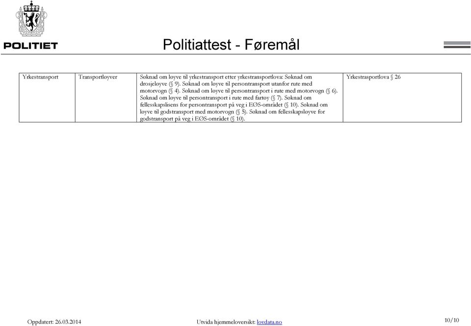 Søknad om løyve til persontransport i rute med fartøy ( 7). Søknad om fellesskapslisens for persontransport på veg i EØS-området ( 10).