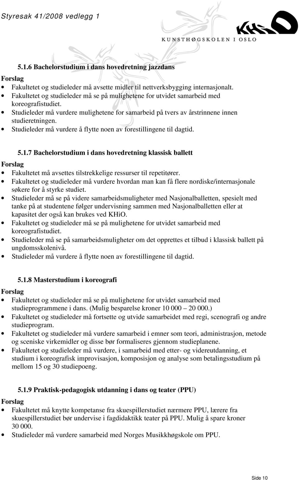 Studieleder må vurdere å flytte noen av forestillingene til dagtid. 5.1.7 Bachelorstudium i dans hovedretning klassisk ballett Fakultetet må avsettes tilstrekkelige ressurser til repetitører.