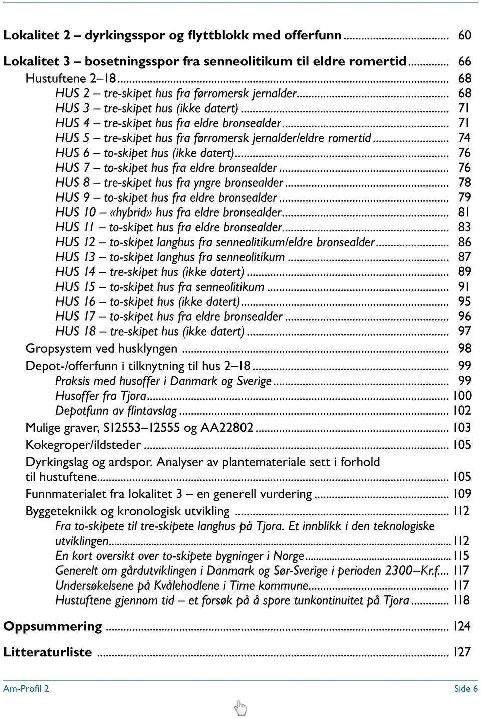 .. 76 HUS 7 to-skipet hus fra eldre bronsealder... 76 HUS 8 tre-skipet hus fra yngre bronsealder... 78 HUS 9 to-skipet hus fra eldre bronsealder... 79 HUS 10 «hybrid» hus fra eldre bronsealder.