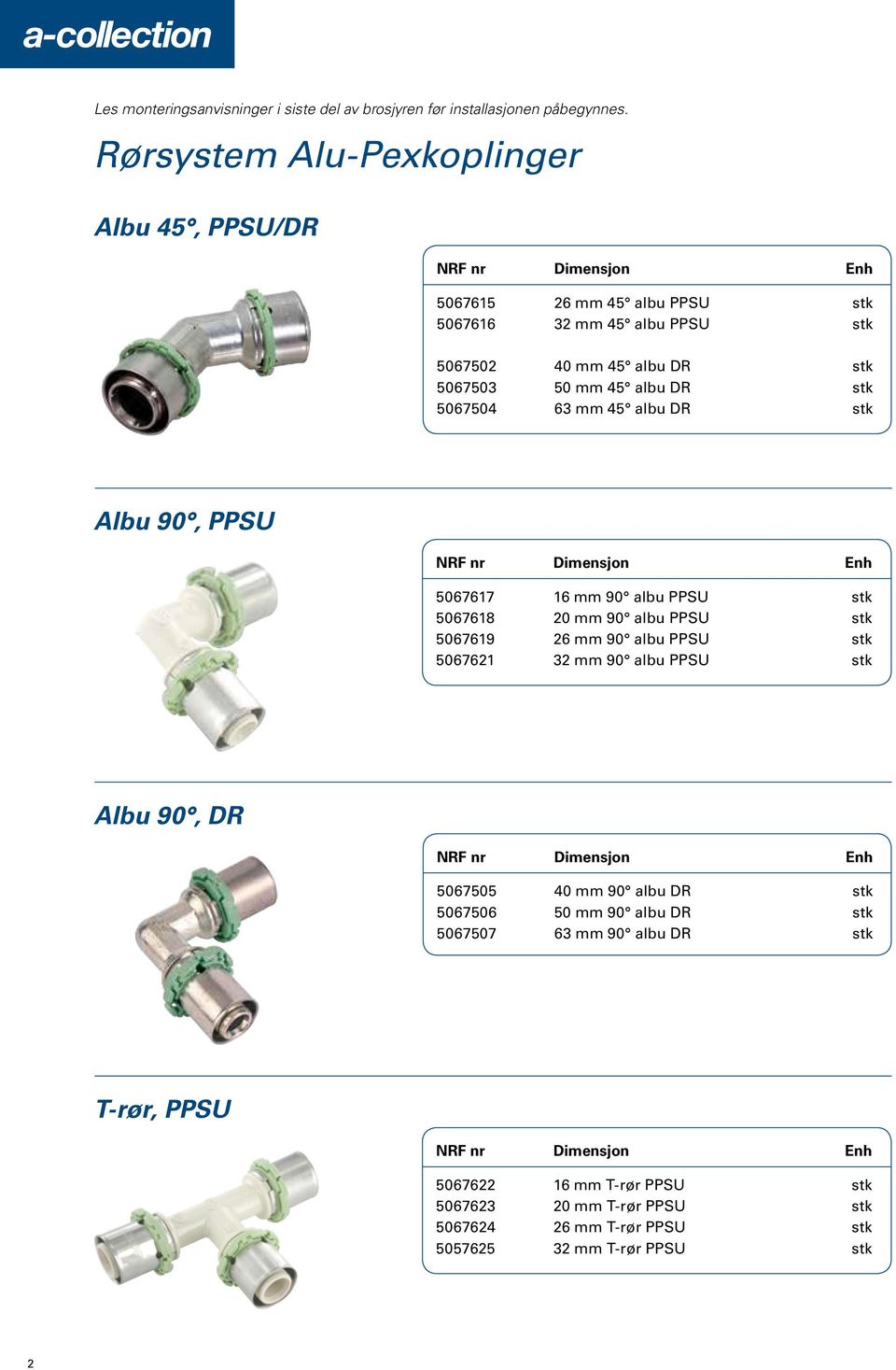 stk 5067504 63 mm 45 albu DR stk Albu 90, PPSU 5067617 16 mm 90 albu PPSU stk 5067618 20 mm 90 albu PPSU stk 5067619 26 mm 90 albu PPSU stk 5067621 32 mm 90