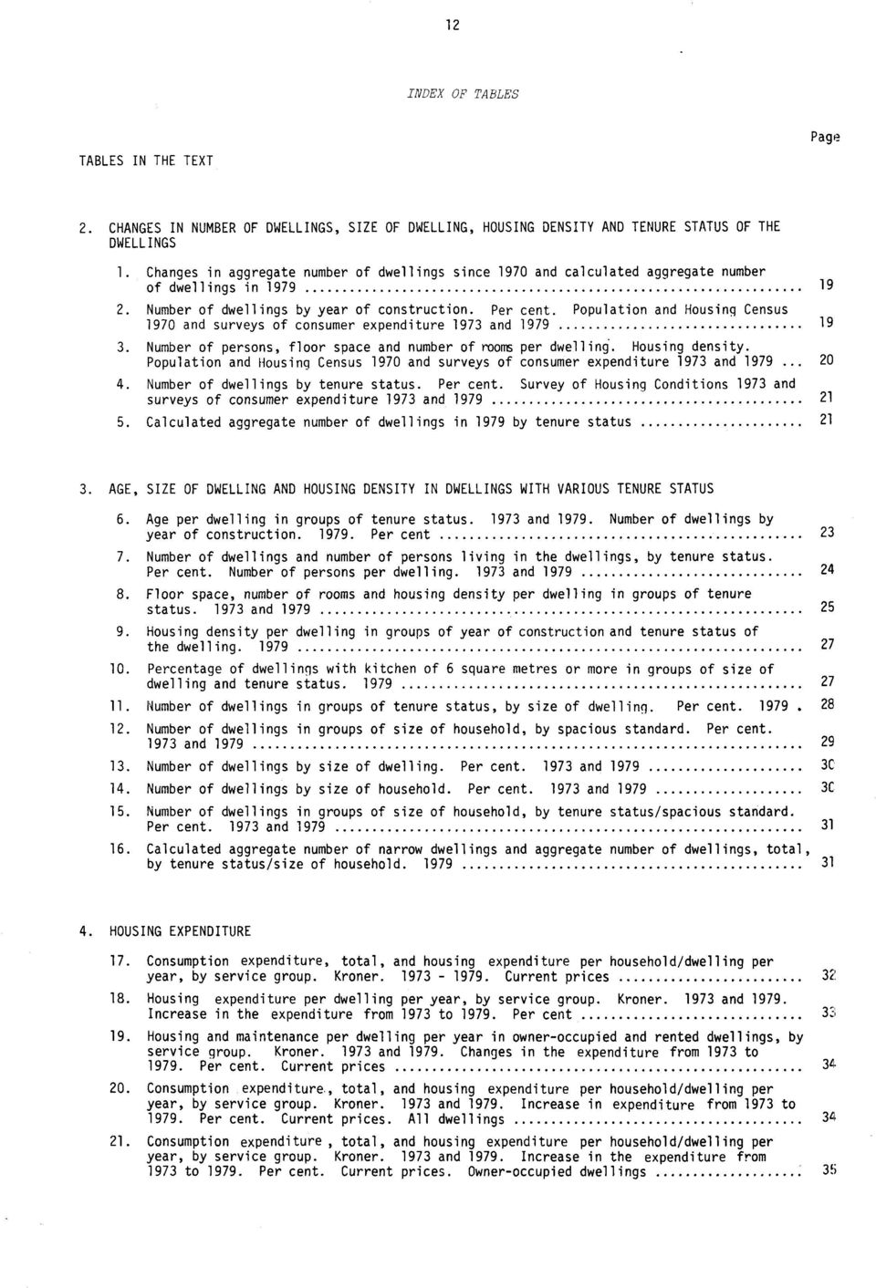 Population and Housing Census 1970 and surveys of consumer expenditure 1973 and 1979 3. Number of persons, floor space and number of moms per dwelling'. Housing density.