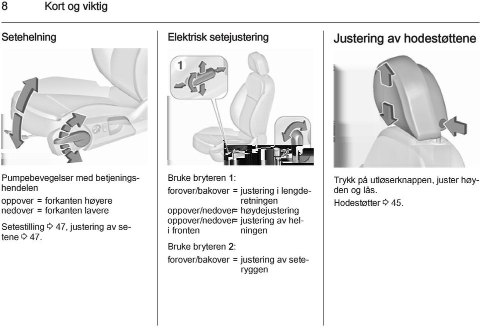 Bruke bryteren 1: forover/bakover = justering i lengderetningen oppover/nedover= høydejustering oppover/nedover=