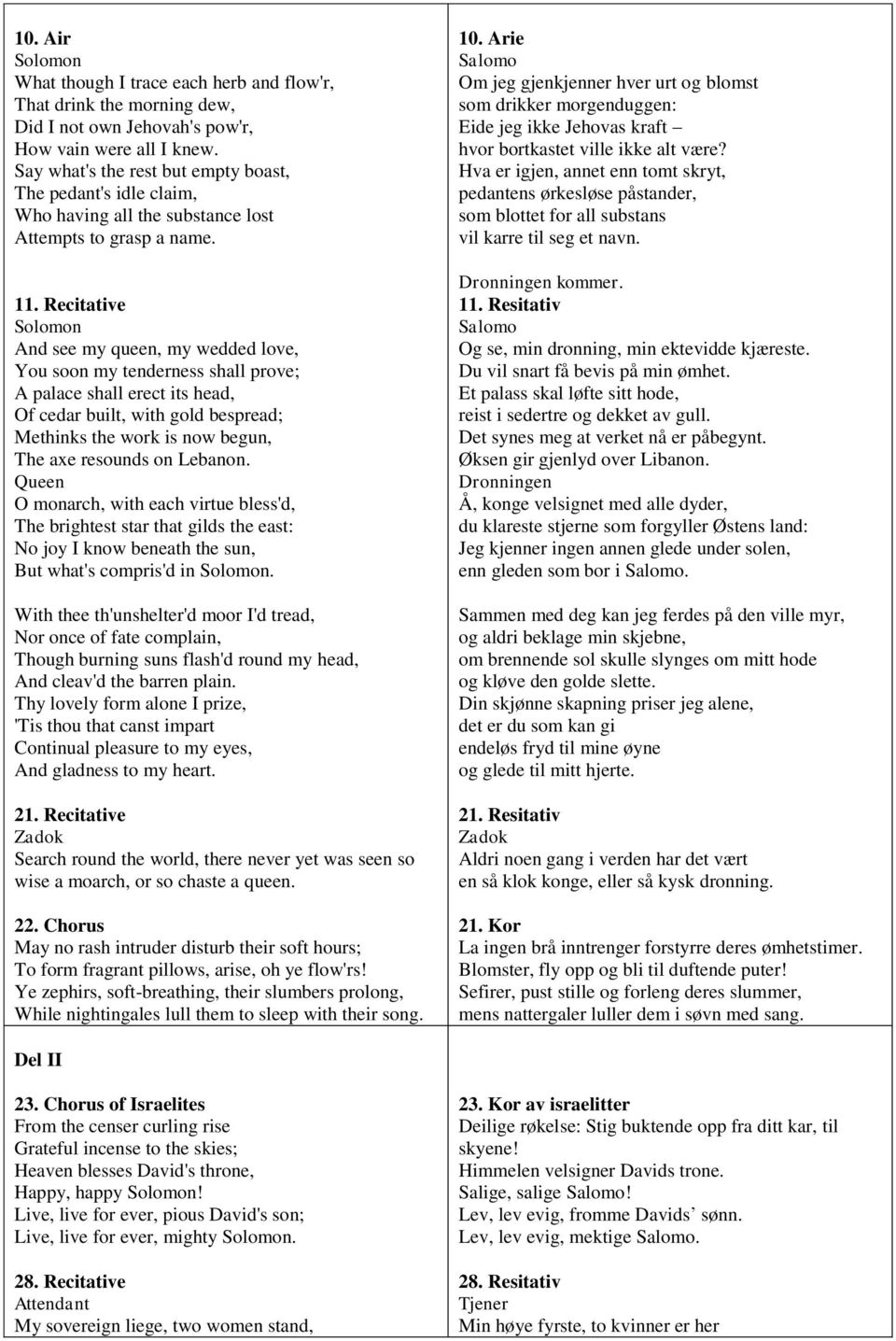 Recitative And see my queen, my wedded love, You soon my tenderness shall prove; A palace shall erect its head, Of cedar built, with gold bespread; Methinks the work is now begun, The axe resounds on