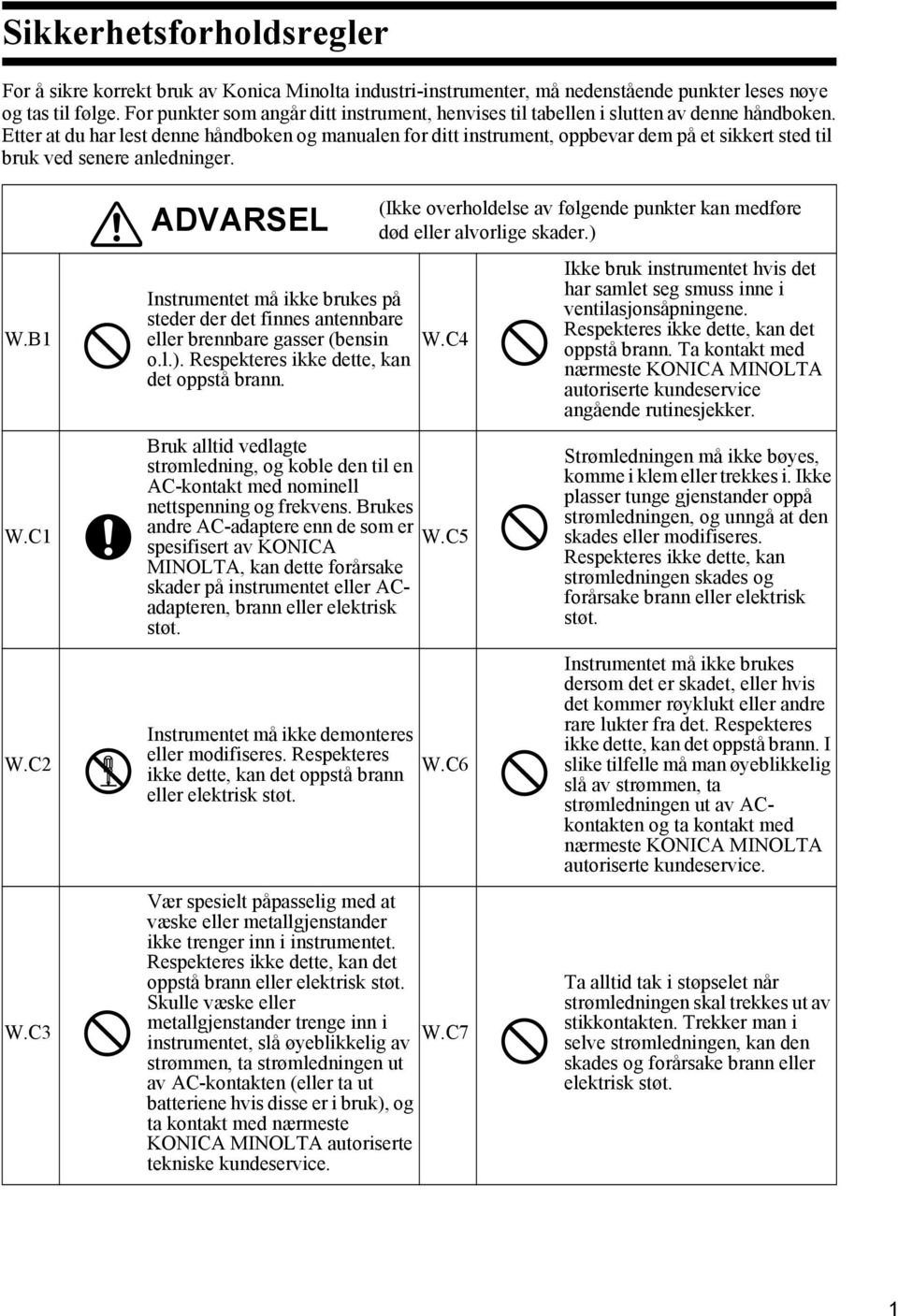 Etter at du har lest denne håndboken og manualen for ditt instrument, oppbevar dem på et sikkert sted til bruk ved senere anledninger. W.B1 W.C1 W.C2 W.