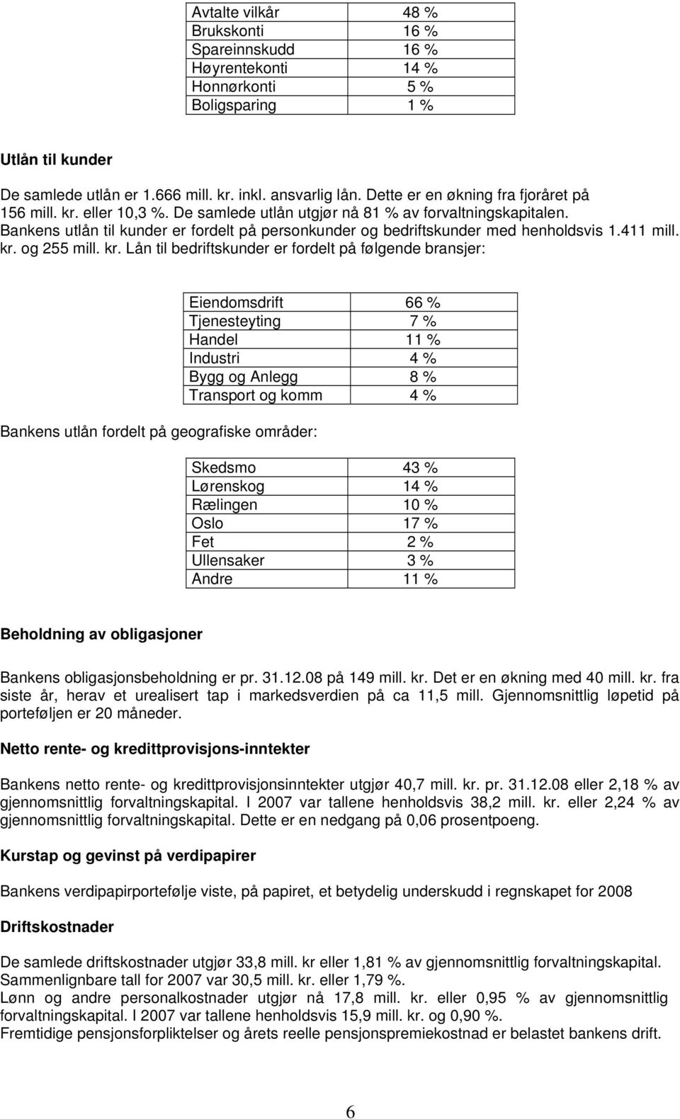 Bankens utlån til kunder er fordelt på personkunder og bedriftskunder med henholdsvis 1.411 mill. kr.