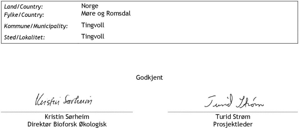 Møre og Romsdal Tingvoll Tingvoll Godkjent