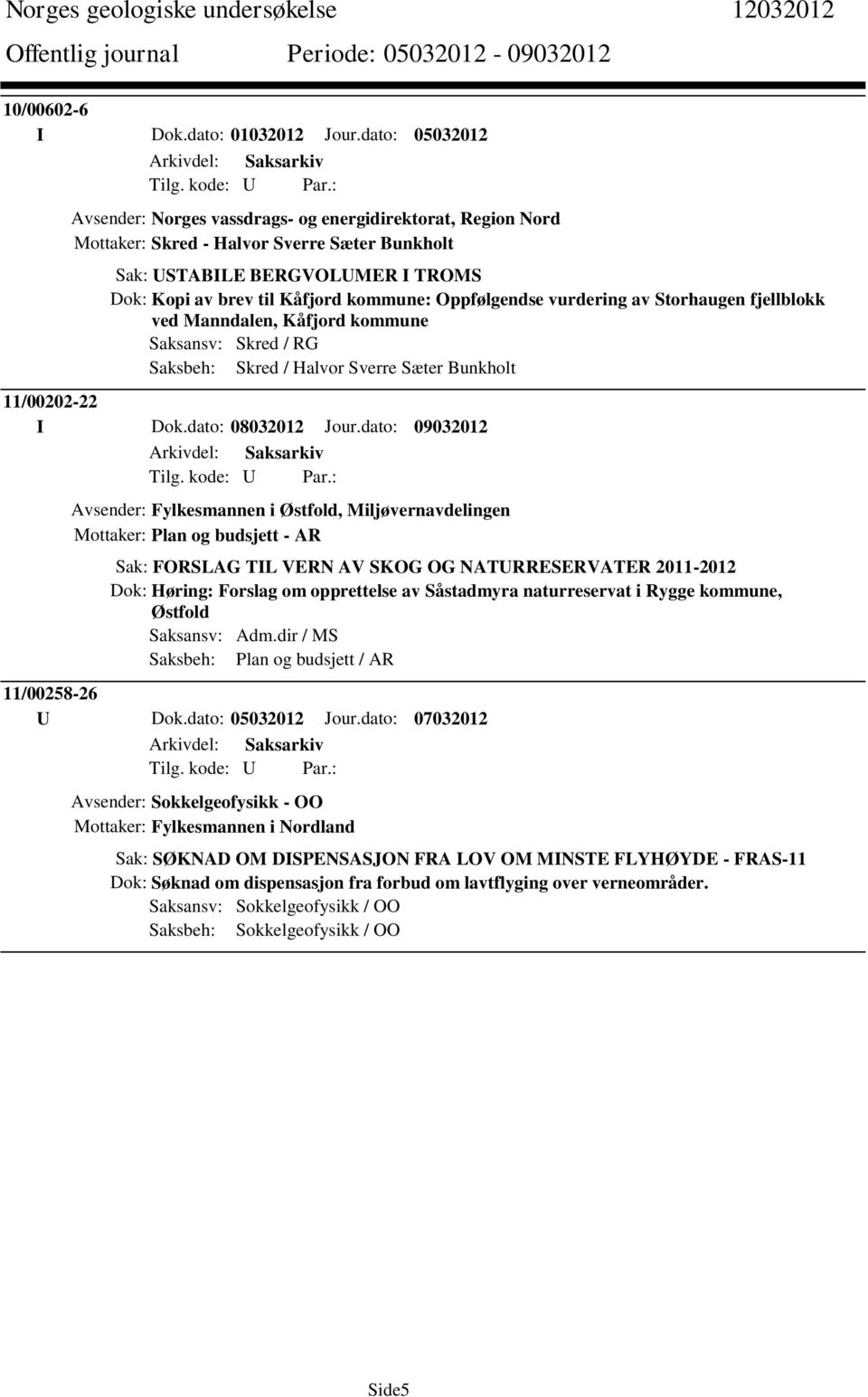 Oppfølgendse vurdering av Storhaugen fjellblokk ved Manndalen, Kåfjord kommune Saksansv: Skred / RG Saksbeh: Skred / Halvor Sverre Sæter Bunkholt 11/00202-22 I Dok.dato: 08032012 Jour.