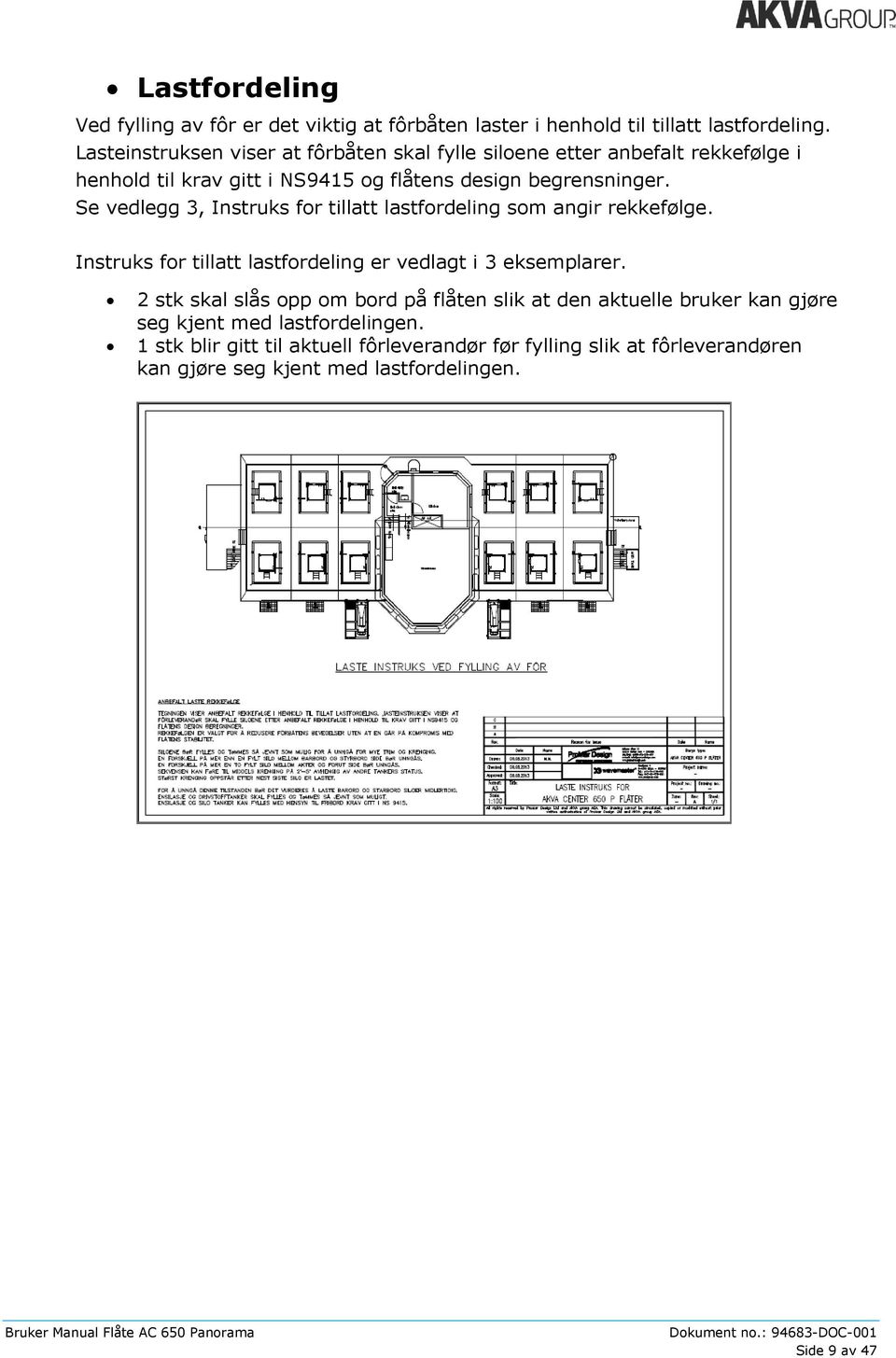 Se vedlegg 3, Instruks for tillatt lastfordeling som angir rekkefølge. Instruks for tillatt lastfordeling er vedlagt i 3 eksemplarer.