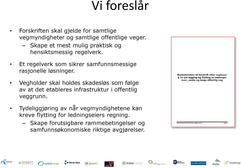 Vegholder skal holdes skadesløs som følge av at det etableres infrastruktur i offentlig veggrunn.