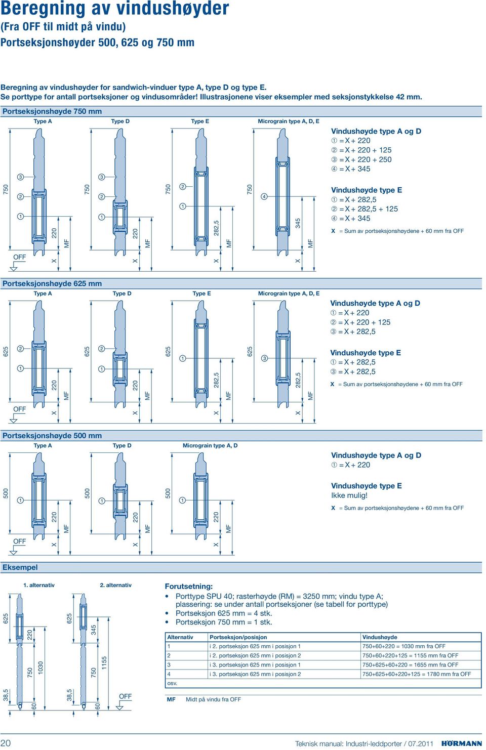 Portseksjonshøyde 750 mm Type A Type D Type E Micrograin type A, D, E Vindushøyde type A og D ➀ = X + 0 ➁ = X + 0 + 15 ➂ = X + 0 + 50 ➃ = X + 45 750 0 750 0 750 M M M 8,5 750 45 Vindushøyde type E ➀