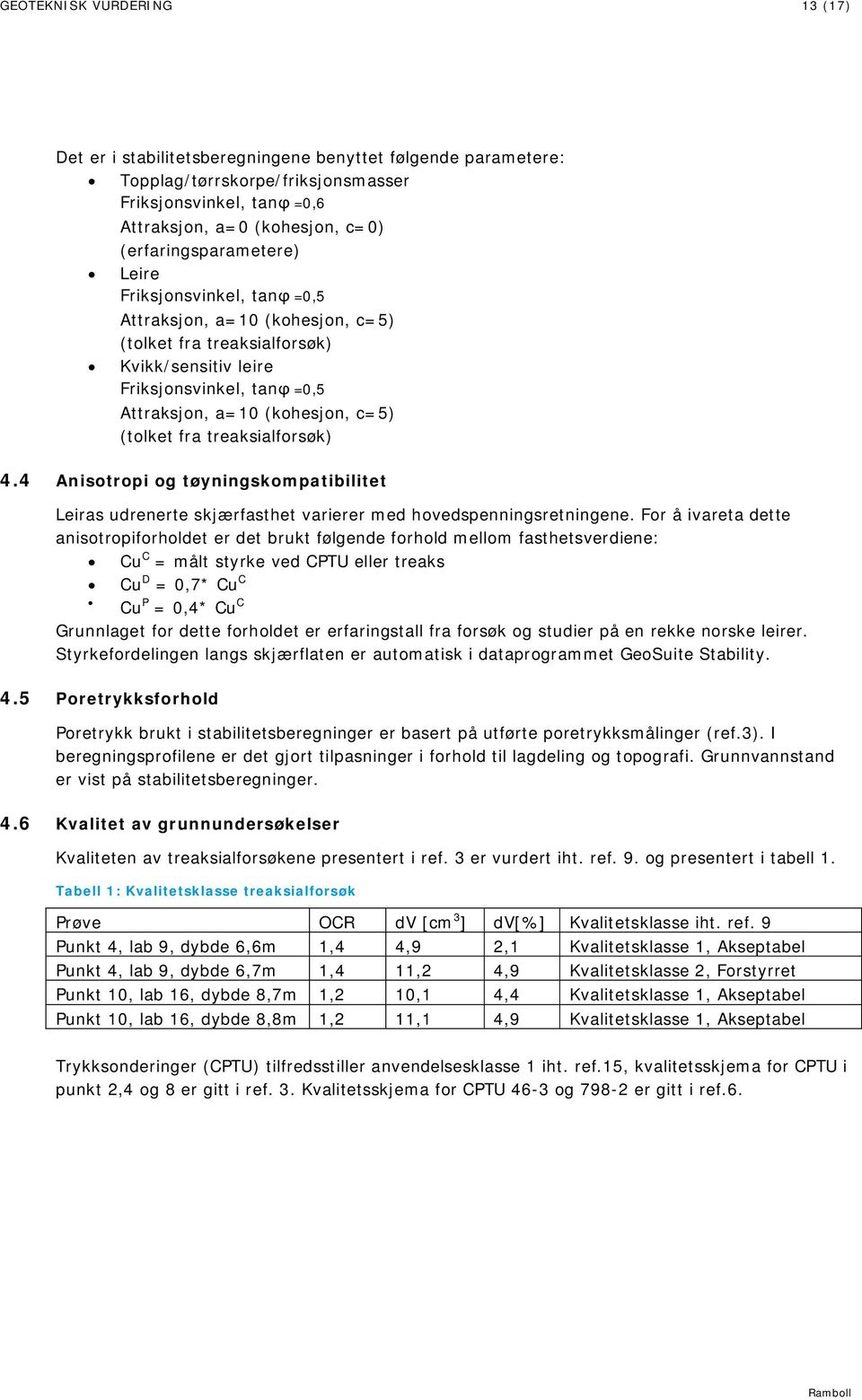 (tolket fra treaksialforsøk) 4.4 Anisotropi og tøyningskompatibilitet Leiras udrenerte skjærfasthet varierer med hovedspenningsretningene.