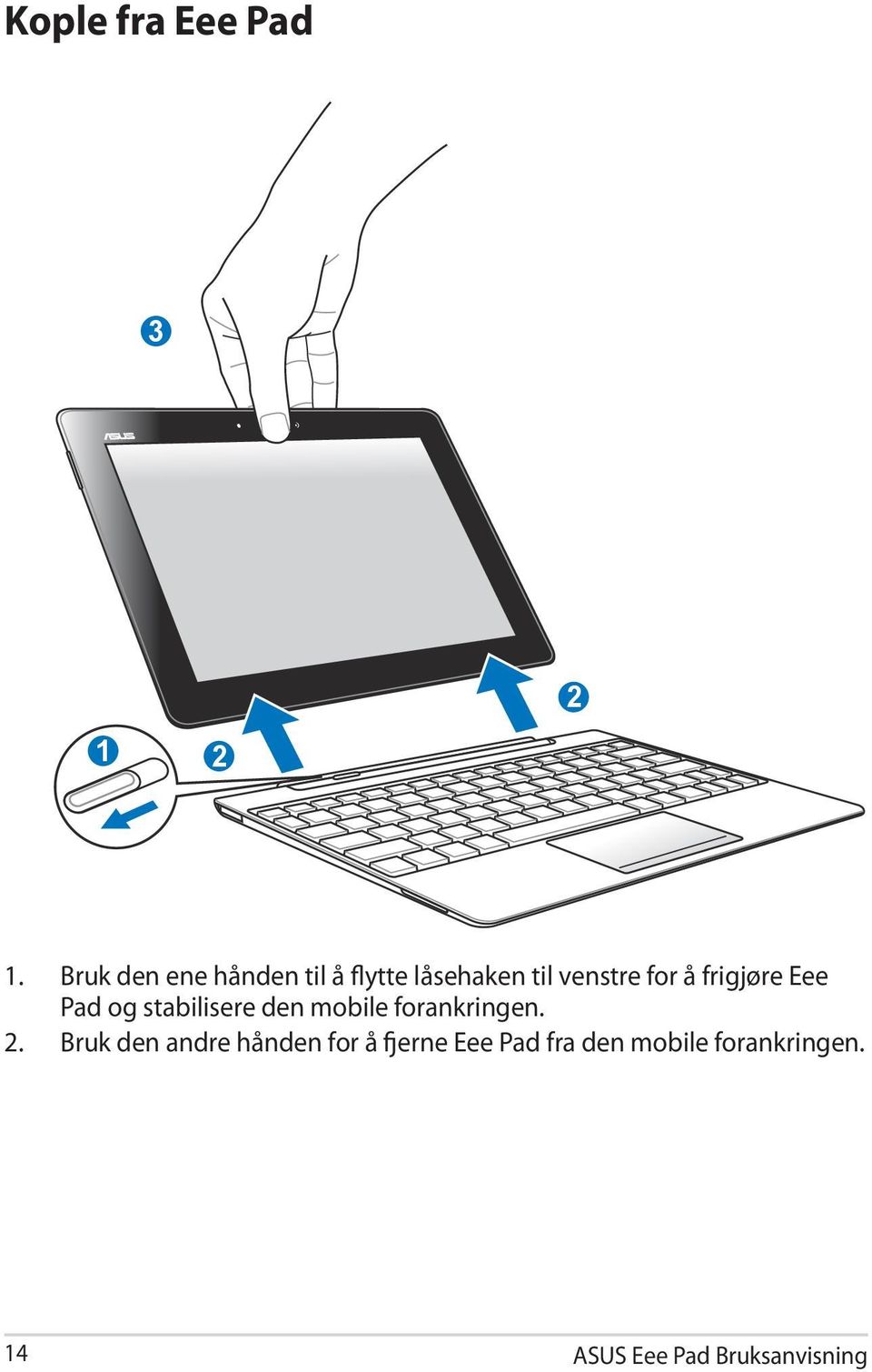 frigjøre Eee Pad og stabilisere den mobile forankringen. 2.